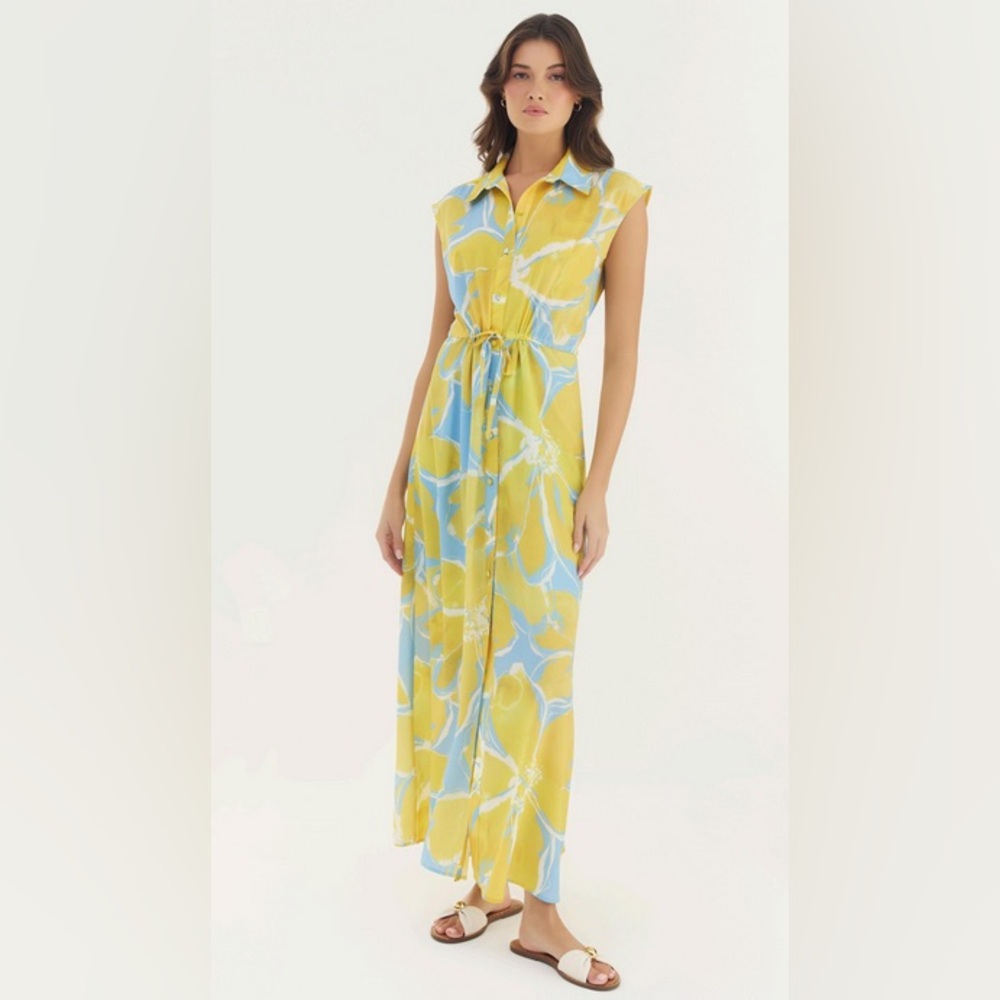 NWT Hutch Layton Dress in Blue Yellow Watercolor Gardenia  in Size Small
